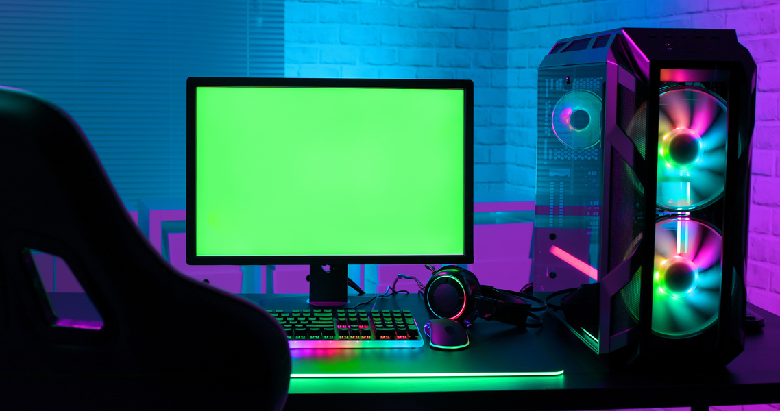 Colorful Gaming Computer with Green Screen